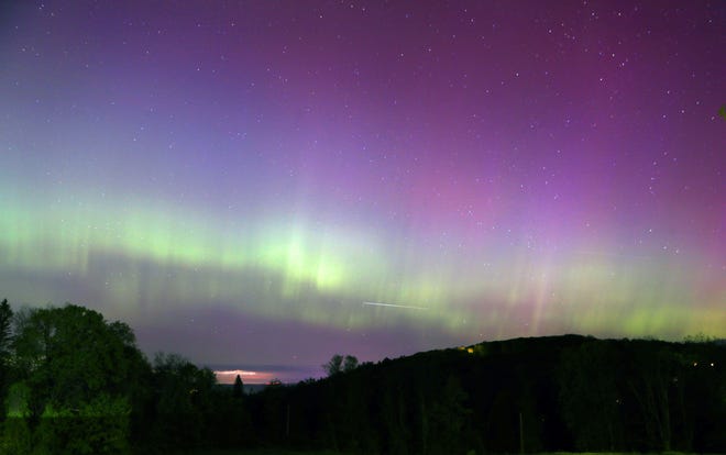 The Northern Lights as seen from the Stormville Mountain Rest stop on Interstate 84 in East Fishkill, NY, early Saturday morning, May 11, 2024.